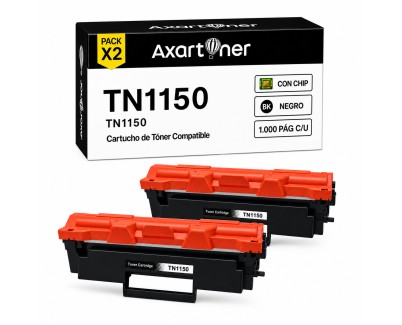 Compatible Pack x2 Brother TN1150 Negro Cartucho de Toner para Brother DCP-L1640W / DCP-L1642W / DCP-L1642WXL / DCP-L1660W / HL-L1240W / HL-L1242W / HL-L1242WXL