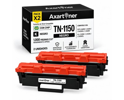 Compatible Pack x2 Brother TN1150 Negro Cartucho de Toner para Brother DCP-L1640W / DCP-L1642W / DCP-L1642WXL / DCP-L1660W / HL-L1240W / HL-L1242W / HL-L1242WXL