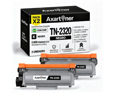 Compatible Pack x2 Brother TN2320 Negro Cartuchos de Toner para Brother MFC-L2700DW HL-L2300D HL-L2340DW DCP-L2520DW DCP-L2500D DCP-L2540DN MFC-L2720DW MFC-L2740DW