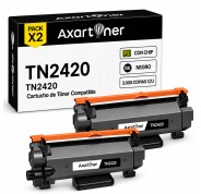 Compatible Pack x2 Brother TN2420 Negro - CON CHIP - Cartucho de Toner TN-2420 para Brother HL-L2310D HL-L2350DN HL-L2530DW HL-L2370DN HL-L2375DW DCP-L2510D MFC-L2710DN MFC-L2730DW MFC-L2750DW