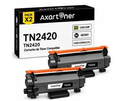 Compatible Pack x2 Brother TN2420 Negro - CON CHIP - Cartucho de Toner TN-2420 para Brother HL-L2310D HL-L2350DN HL-L2530DW HL-L2370DN HL-L2375DW DCP-L2510D MFC-L2710DN MFC-L2730DW MFC-L2750DW