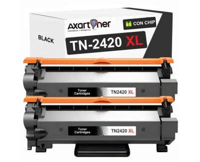 Compatible Pack x2 Brother TN2420 XL Negro - CON CHIP - Cartucho de Toner TN-2420 (ALTA CAPACIDAD / JUMBO) para Brother HL-L2310D HL-L2350DN HL-L2370DN HL-L2375DW DCP-L2510D DCP-L2530DW MFC-L2710DN MFC-L2730DW MFC-L2750DW