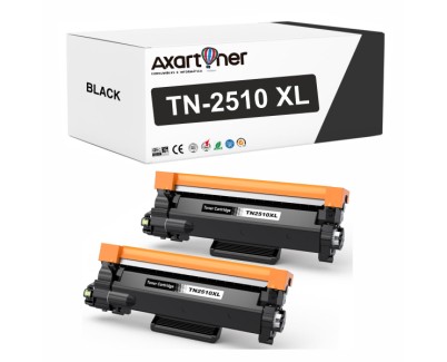 Compatible Pack x2 Brother TN2510XL / TN2510 - con chip - Negro Cartucho de Toner para Brother DCP-L2610 / DCP-L2627 / DCP-L2660 / DCP-L2665 / HL-L2400 / HL-L2445 / HL-L2447 / MFC-L2800 / MFC-L2827 / MFC-L2860