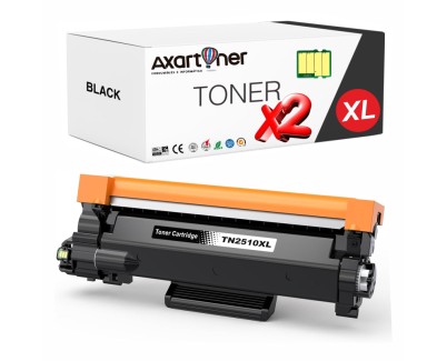 Compatible Pack x2 Brother TN2510XL / TN2510 - con chip - Negro Cartucho de Toner para Brother DCP-L2610 / DCP-L2627 / DCP-L2660 / DCP-L2665 / HL-L2400 / HL-L2445 / HL-L2447 / MFC-L2800 / MFC-L2827 / MFC-L2860