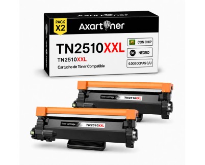 Compatible Pack x2 Brother TN2510XXL Negro Cartucho de Toner para Brother DCP-L2620 / DCP-L2627 / DCP-L2660 / DCP-L2665 / HL-L2400 / HL-L2445 / HL-L2447 / MFC-L2800 / MFC-L2827 / MFC-L2835 / MFC-L2860 / MFC-L2960 / MFC-L2980
