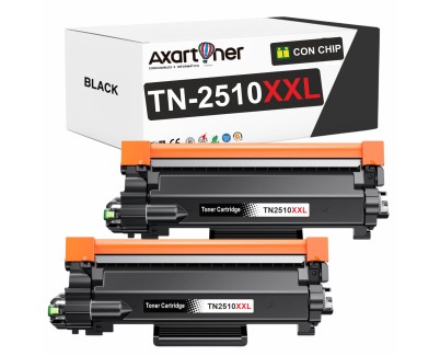 Compatible Pack x2 Brother TN2510XXL Negro Cartucho de Toner para Brother DCP-L2620 / DCP-L2627 / DCP-L2660 / DCP-L2665 / HL-L2400 / HL-L2445 / HL-L2447 / MFC-L2800 / MFC-L2827 / MFC-L2835 / MFC-L2860 / MFC-L2960 / MFC-L2980