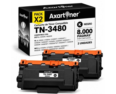 Compatible Pack x2 Brother TN3480 / TN3430 Negro Cartuchos de Toner TN-3480 para Brother DCP-L5500 DCP-L6600 HL-L5000 HL-L5100 HL-L5200 HL-L6250 HL-L6300 HL-L6400 MFC-L5700 MFC-L5750 MFC-L6800 MFC-L6900