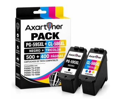 Compatible Pack x2 Canon PG595XL Negro + CL586XL Color Cartuchos de Tinta para Canon Pixma TS4150i / TS4151i / TS6550i / TS7550I