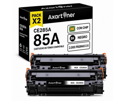 Compatible Pack x2 HP CE285A / 85A Negro Cartucho de Toner para HP LaserJet Pro P1102, P1102w, M1212nf, P1109w, M1217nfw, MF3010, 1102w