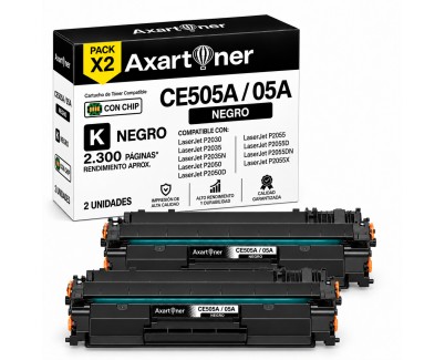 Compatible Pack x2 HP CE505A Negro Cartuchos de Toner 05A