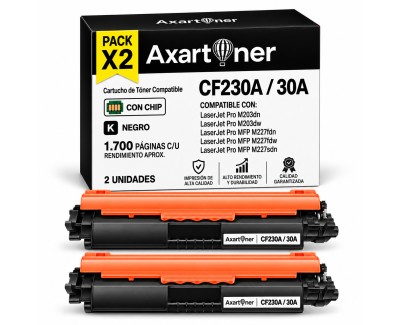 Compatible Pack x2 HP CF230A / 30A Negro Cartucho de Toner para HP LaserJet Pro M203dw, M203dn, M227fdw, M227fdn, M227sdn