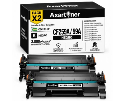 Compatible Pack x2 HP CF259A / 59A - CON CHIP - Negro Cartucho de Toner para HP LaserJet Pro M304a, M404dn, M404dw, M404n, MFP M428dw, MFP 428fdn, MFP M428fdw, Enterprise M406dn, MFP M430f