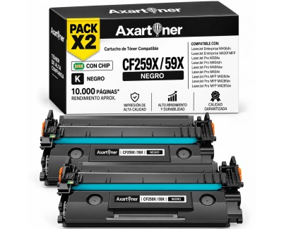 Compatible Pack x2 HP CF259X / 59X - CON CHIP - Negro Cartucho de Toner para HP LaserJet Pro M304a, M404dn, M404dw, M404n, MFP M428dw, MFP 428fdn, MFP M428fdw, Enterprise M406dn, MFP M430f