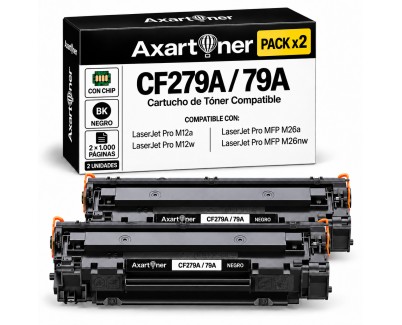 Compatible Pack x2 HP CF279A / 79A Negro Cartucho de Toner para HP LaserJet Pro M12a / M12w / MFP M26a / MFP M26nw