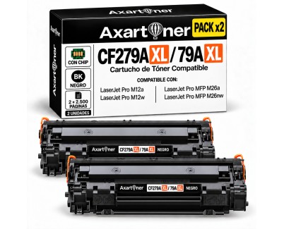 Compatible Pack x2 HP CF279A XL / 79X Negro Cartucho de Toner Alta Capacidad / Jumbo para HP LaserJet Pro M12a / M12w / MFP M26a / MFP M26nw