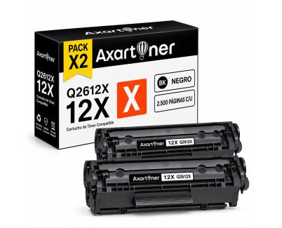 Compatible Pack x2 HP Q2612X / 12X Negro Cartucho de Toner para HP LaserJet 1010 1012 1015 1018 1020 1022 1022n 1022nw 3020 3030 3050 3052 3055 M1005 M1005mfp M1319 M1319f