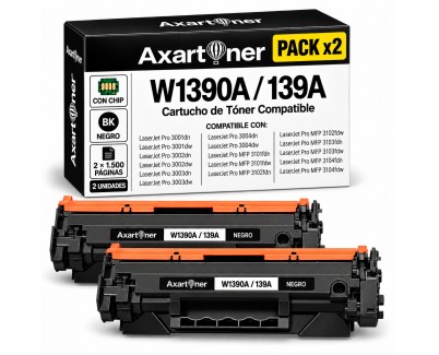 Compatible Pack x2 HP W1390A / 139A - CON CHIP - Negro Cartucho de Toner para HP LaserJet Pro 3001dn 3001dw 3002dn 3002dw 3003dn 3003dw 3004dn 3004dw / Lasejert Pro MFP 3101fdn 3101fdw 3102fdn 3102fdw 3103fdn 3103fdw 3104fdn 3104fdw