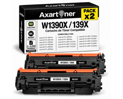 Compatible Pack x2 HP W1390X / 139X - CON CHIP - Negro Cartucho de Toner (NO usar en impresoras terminan en E) para HP LaserJet Pro 3001, 3002, 3003, 3004, MFP 3101, MFP 3102, MFP 3103, MFP3104