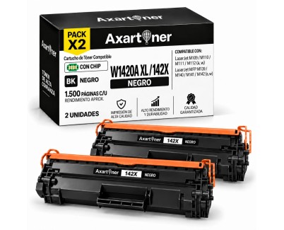 Compatible Pack x2 HP W1420A XL / 142X - CON CHIP - Negro Cartucho de Toner (NO usar en impresoras que terminan en E) para HP LaserJet MFP M140w LaserJet M110w M110 M140 M140w M139w
