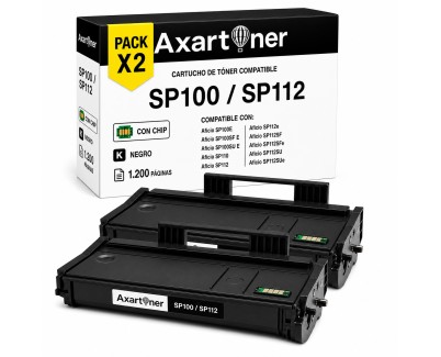 Compatible Pack x2 Ricoh Aficio SP100E / SP112 Negro Cartucho de Toner 407166 / SP100LE