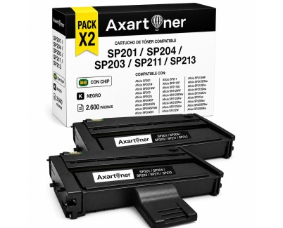 Compatible Pack x2 Ricoh Aficio SP201N, SP204SN, SP203S, SP211, SP213 Negro Cartuchos de Toner 407999 / 407254 / SP 201E / SP 201HE