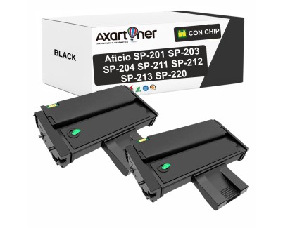 Compatible Pack x2 Ricoh Aficio SP201N, SP204SN, SP203S, SP211, SP213 Negro Cartuchos de Toner 407999 / 407254 / SP 201E / SP 201HE