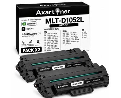 Compatible Pack x2 Samsung ML-1910 ML-1915 ML-2525 ML-2525W ML-2580N SCX-4600 SCX-4623F SCX-4623GN SF-650 ML1910 ML1915 ML2525 ML2525W ML2580N SCX4600 SCX4623F SCX4623CN SF650 Negro Cartucho de Toner MLT-D1052L / SU758A