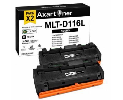 Compatible Pack x2 Samsung MLT-D116L Negro Cartucho de Toner SU828A para Samsung Xpress M2620D M2620ND M2625D M2625F M2625FN M2625N M2626 M2675F M2675FN M2676 M2820D M2820DW M2820ND M2825DW M2825ND M2826 M2830DW
