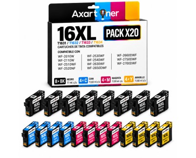 Compatible Pack x20 Epson T1631 / T1632 / T1633 / T1634 - 16XL Cartuchos de Tinta