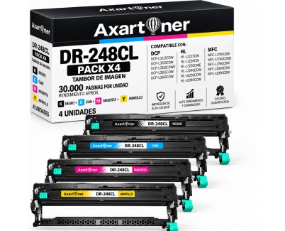 Compatible Pack x4 Brother DR-248 / DR248CL Tambor de Imagen (Drum) para Brother DCP-L: 3515CDW 3520CDW 3520CDWE 3555CDW 3560CDW / HL-L: 3215CW 3220CW 3220CWE 3240CDW 8230CDW 8240CDW / MFC-L: 3740CDW 3740CDWE 3760CDW 8340CDW 8390CDW