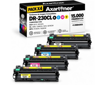 Compatible Pack x4 Brother DR230 Tambor de Imagen DR-230CL (Drum) para Brother DCP-9010CN HL-3040CN HL-3045CN HL-3070CN HL-3070CW HL-3075CW MFC-9120CN MFC-9125CN MFC-9320CW MFC-9325CW