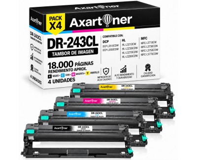 Compatible Pack x4 Brother DR243CL / DR-243 Tambor de Imagen (Drum) para DCP-L3510CDW, DCP-L3550CDW, HL-L3210CW, HL-L3230CDW, HL-L3270CDW, HL-L3280CDW, MFC-L3710CW, MFC-L3730CDN, MFC-L3750CDW, MFC-L3770CDW
