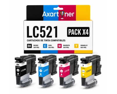 Compatible Pack x4 Brother LC-521 / LC521 Cartuchos de Tinta para Brother DCP-J1260W / DPC-J1310DW / DCP-J1360DW / DCP-J1460DW