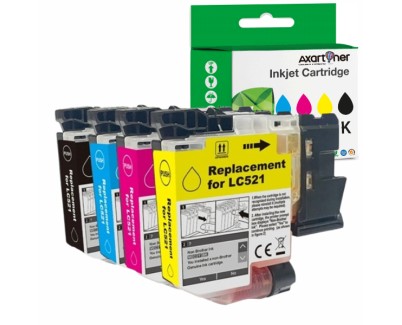 Compatible Pack x4 Brother LC-521 / LC521 Cartuchos de Tinta para Brother DCP-J1260W / DPC-J1310DW / DCP-J1360DW / DCP-J1460DW