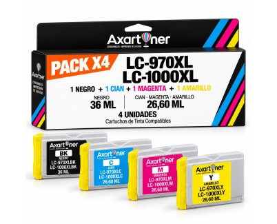 Compatible Pack x4 Brother LC1000XL / LC970XL LC-1000 / LC-970 Cartuchos de Tinta