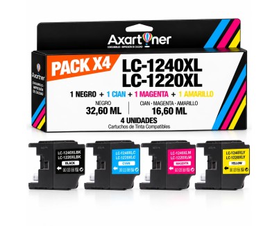 Compatible Pack x4 Brother LC1220XL / LC1240XL Cartuchos de Tinta