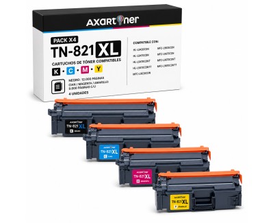 Compatible Pack x4 Brother TN-821XL Cartuchos de Toner TN821XL para Brother HL-L9430CDN / HL-L9470CDN / MFC-L9630CDN / MFC-L9670CDN