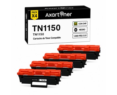 Compatible Pack x4 Brother TN1150 Negro Cartucho de Toner para Brother DCP-L1640W / DCP-L1642W / DCP-L1642WXL / DCP-L1660W / HL-L1240W / HL-L1242W / HL-L1242WXL
