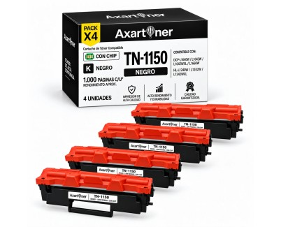 Compatible Pack x4 Brother TN1150 Negro Cartucho de Toner para Brother DCP-L1640W / DCP-L1642W / DCP-L1642WXL / DCP-L1660W / HL-L1240W / HL-L1242W / HL-L1242WXL