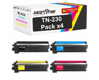 Compatible Pack x4 Brother TN230 Cartuchos de Toner TN-230 para Brother DCP-9010CN HL-3040CN HL-3045CN HL-3070CN HL-3070CW HL-3075CW MFC-9120CN MFC-9125CN MFC-9320CW MFC-9325CW