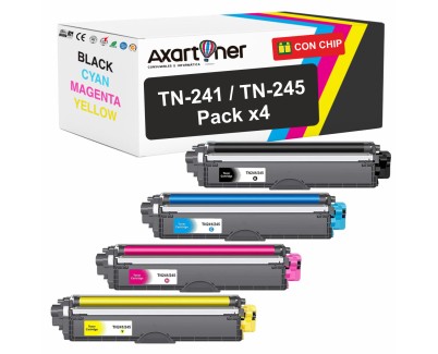 Compatible Pack x4 Brother TN241 / TN245 Cartuchos de Toner para Brother DCP: 9015CDW 9017CDW 9020CDW 9022CDW / HL: 3140CW 3142CW 3150CDW 3152CDW 3170CDW 3172CDW / MFC: 9140CDN 9142CDN 9330CDW 9332CDW 9340CDW 9342CDW