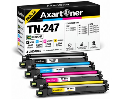Compatible Pack x4 Brother TN247 / TN243 Cartuchos de Toner para DCP-L3510CDW, DCP-L3550CDW, HL-L3210CW, HL-L3230CDW, HL-L3270CDW, HL-L3280CDW, MFC-L3710CW, MFC-L3730CDN, MFC-L3750CDW, MFC-L3770CDW