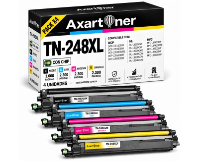Compatible Pack x4 Brother TN248XL / TN-248XL Cartuchos de Toner para Brother DCP-L: 3515CDW 3520CDW 3520CDWE 3555CDW 3560CDW / HL-L: 3215CW 3220CW 3220CWE 3240CDW 8230CDW 8240CDW / MFC-L: 3740CDW 3740CDWE 3760CDW 8340CDW 8390CDW