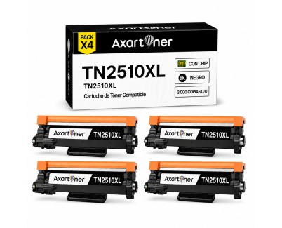 Compatible Pack x4 Brother TN2510XL Negro Cartucho de Toner para Brother DCP-L2620 / DCP-L2627 / DCP-L2660 / DCP-L2665 / HL-L2400 / HL-L2445 / HL-L2447 / MFC-L2800 / MFC-L2827 / MFC-L2835 / MFC-L2860 / MFC-L2960 / MFC-L2980