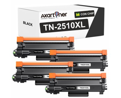 Compatible Pack x4 Brother TN2510XL / TN2510 Negro Cartucho de Toner para Brother DCP-L2620 / DCP-L2627 / DCP-L2660 / DCP-L2665 / HL-L2400 / HL-L2445 / HL-L2447 / MFC-L2800 / MFC-L2827 / MFC-L2835 / MFC-L2860 / MFC-L2960 / MFC-L2980