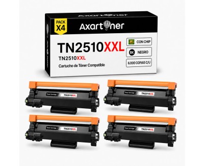 Compatible Pack x4 Brother TN2510XXL Negro Cartucho de Toner para Brother DCP-L2620 / DCP-L2627 / DCP-L2660 / DCP-L2665 / HL-L2400 / HL-L2445 / HL-L2447 / MFC-L2800 / MFC-L2827 / MFC-L2835 / MFC-L2860 / MFC-L2960 / MFC-L2980