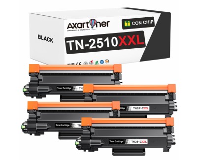 Compatible Pack x4 Brother TN2510XXL Negro Cartucho de Toner para Brother DCP-L2620 / DCP-L2627 / DCP-L2660 / DCP-L2665 / HL-L2400 / HL-L2445 / HL-L2447 / MFC-L2800 / MFC-L2827 / MFC-L2835 / MFC-L2860 / MFC-L2960 / MFC-L2980