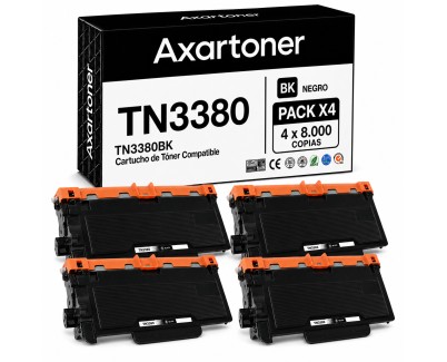 Compatible Pack x4 Brother TN3380 Negro Cartuchos de Toner TN-3380  TN-3300