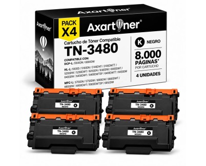 Compatible Pack x4 Brother TN3480 / TN3430 Negro Cartuchos de Toner TN-3480 para Brother DCP-L5500 DCP-L6600 HL-L5000 HL-L5100 HL-L5200 HL-L6250 HL-L6300 HL-L6400 MFC-L5700 MFC-L5750 MFC-L6800 MFC-L6900