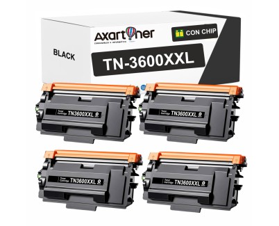 Compatible Pack x4 Brother TN3600XXL / TN-3600 XXL Negro Cartucho de Toner para Brother DCP-L5510DW / HL-L5210DN / HL-L5210DW / HL-L6210DW / HL-L6410DN / MFC-L5710DN / MFC-L5710DW / / MFC-L6710DW / MFC-L6910DN
